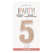 Glitter rose gold number 5 candle for birthdays and celebrations