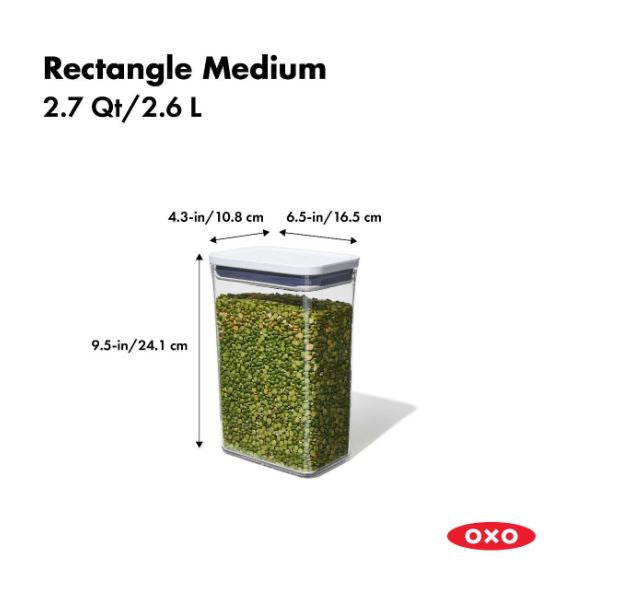 OXO POP 2.0 Rectangle Medium 2.6L airtight container with white push-button lid