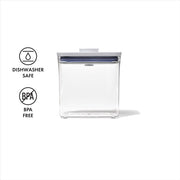 OXO POP 2.0 Rectangle Short 1.6L airtight container with white push-button lid