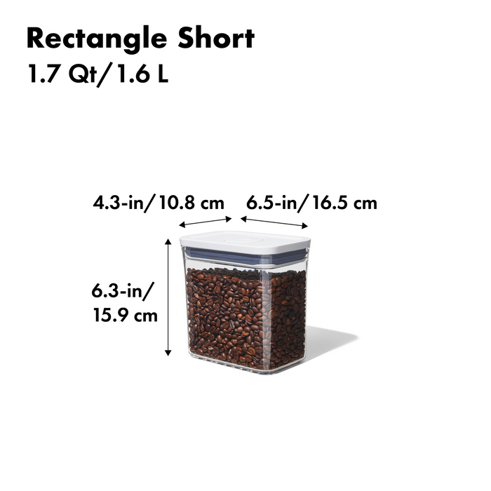 OXO POP 2.0 Rectangle Short 1.6L airtight container with white push-button lid