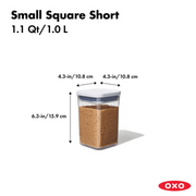 OXO POP 2.0 Small Square Short 1L airtight container with white push-button lid