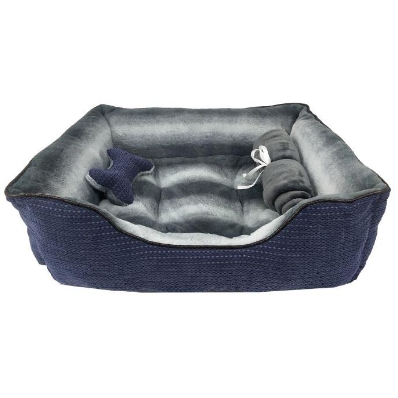 Pet Bed 3 Pce Set With Bone Cushion + Blanket M