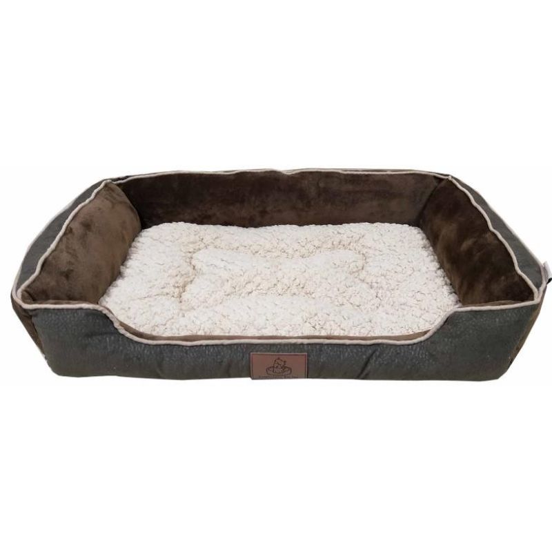 Pet Bed Square Bone Textured Cushion Velvet L
