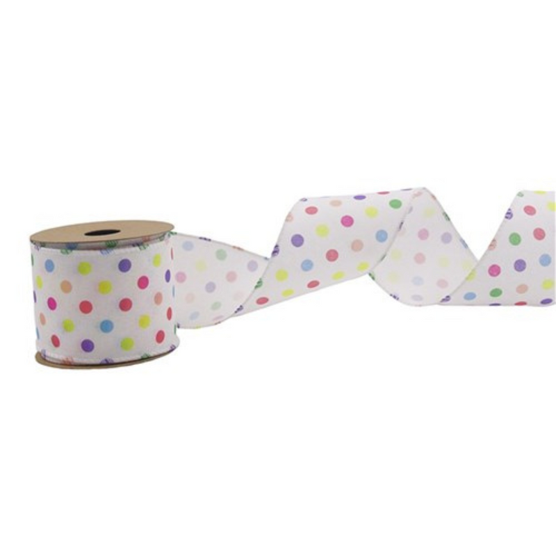 Ronis Pastel Dots Ribbon with Wired Edge 6.3x500cm