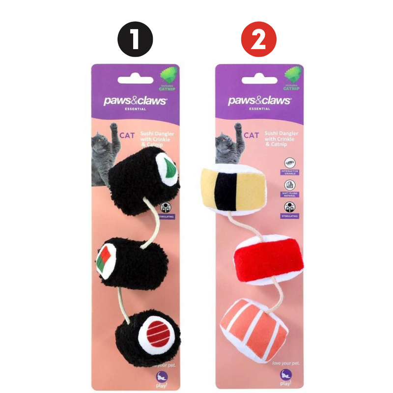 Ronis Paws and Claws Plush Sushi Dangler With Crinkle And Catnip Cat Toys 2 Asstd