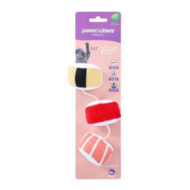 Ronis Paws and Claws Plush Sushi Dangler With Crinkle And Catnip Cat Toys 2 Asstd