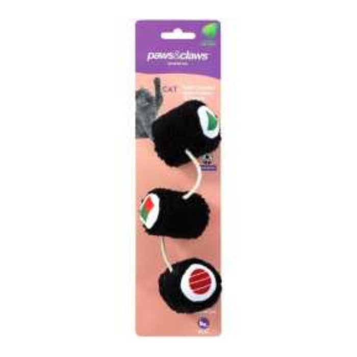 Ronis Paws and Claws Plush Sushi Dangler With Crinkle And Catnip Cat Toys 2 Asstd