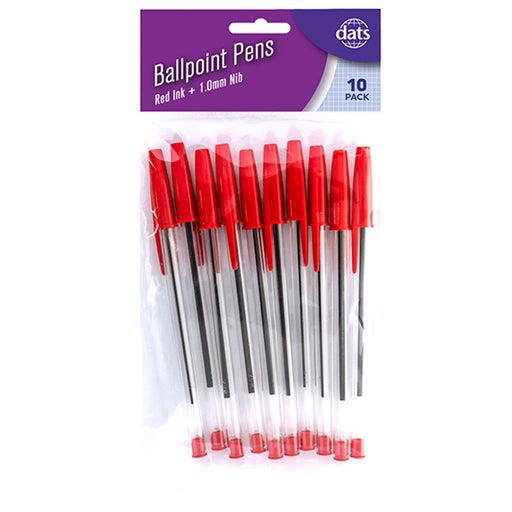 Ballpoint pens 10 pack red ink for marking correcting and colour coding notes