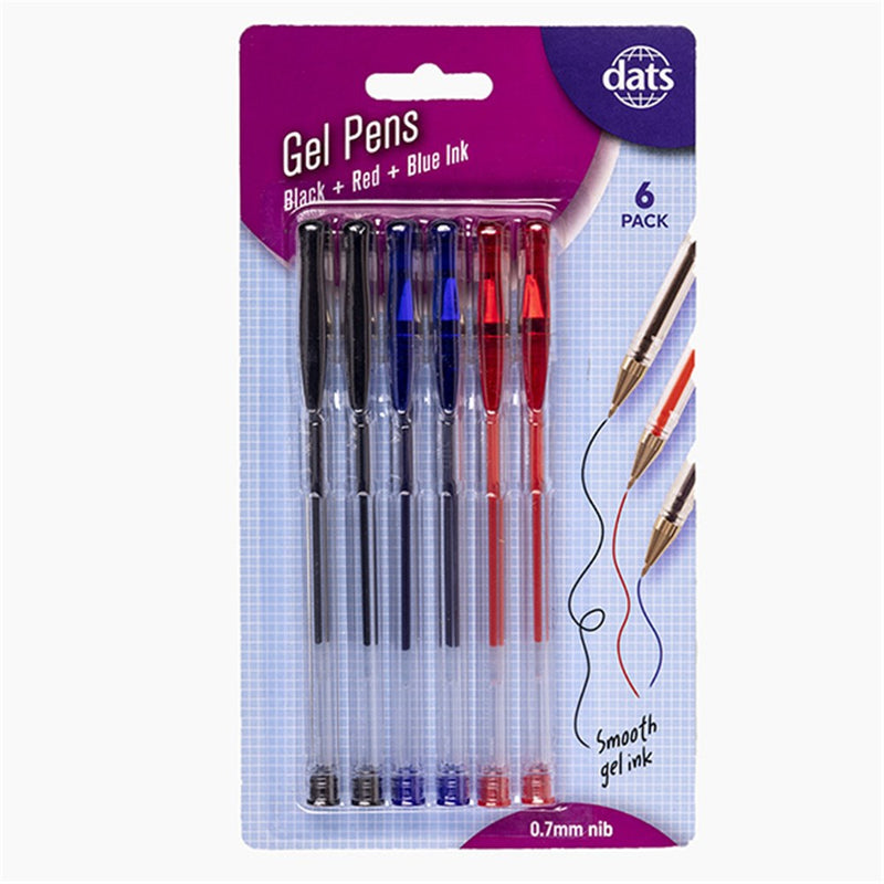 Gel pens 6 pack mixed black blue and red ink for smooth writing and colour coding notes