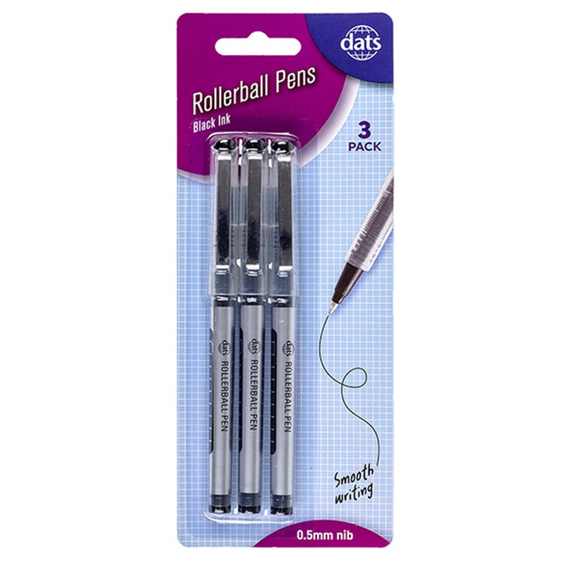 Rollerball pens 3 pack black ink for smooth everyday writing school and office paperwork