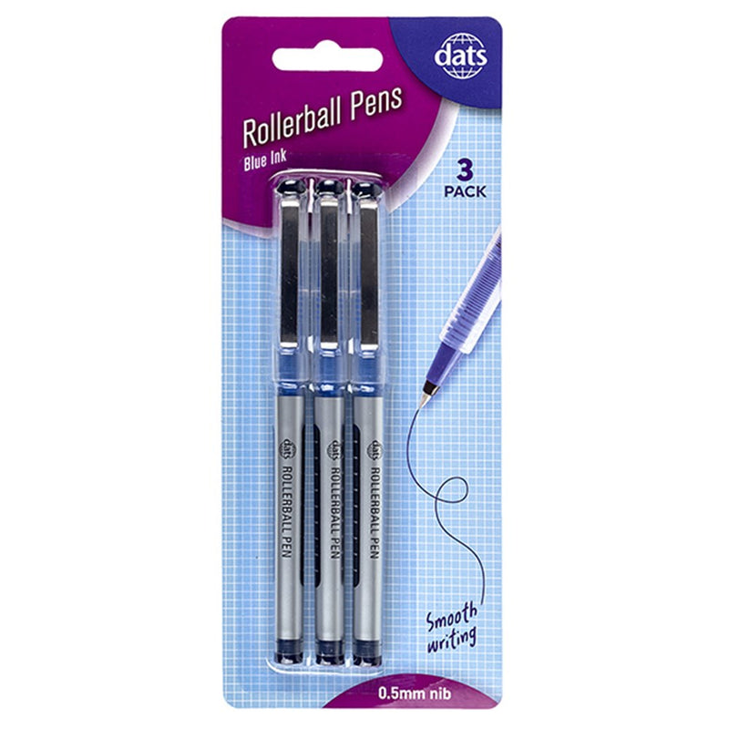 Rollerball pens 3 pack blue ink for smooth everyday writing school and office paperwork