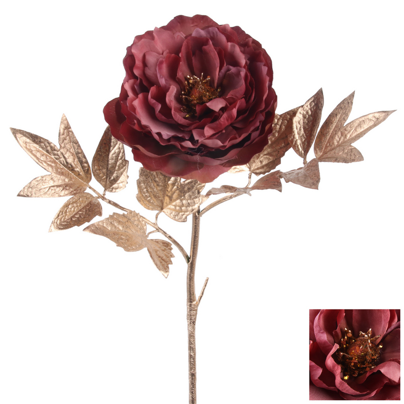 Ronis Peony Burgundy and Gold Stem 65cm