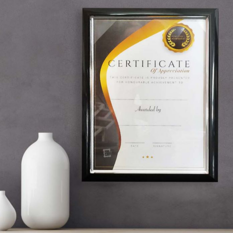 Black A4 certificate frame 21x29.7cm assorted style, document picture frame for awards and office display.