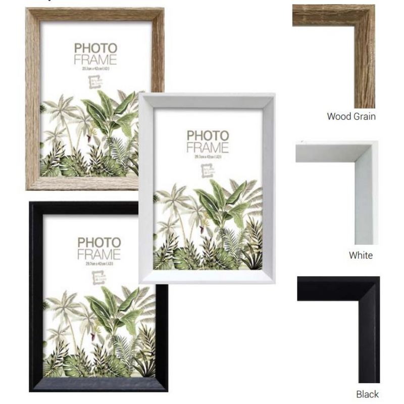 Ronis Photo Frame Mindari Slim Line Wood Grain, White & Black Mix 21cmx29.7cm Assorted