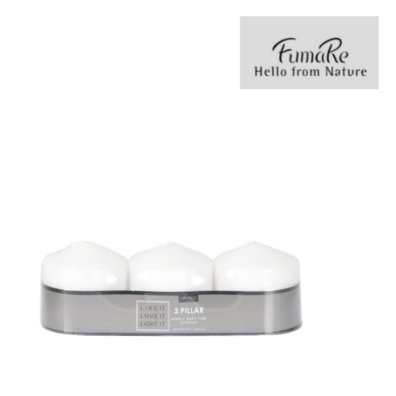 Ronis Pillar Candle 3Pc D7x7cmh White 1 Set Pvc Shrink Paper Tray