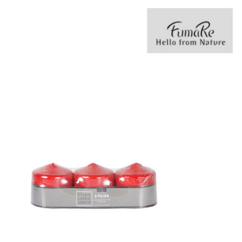 Ronis Pillar Candle 3pc D7x7cmh Red 1 Set Pvc Shrink Paper Tray