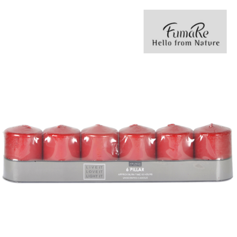 Ronis Pillar Candle 6Pc D5X7.5cmh Red 1 Set Pvc Shrink Base Card