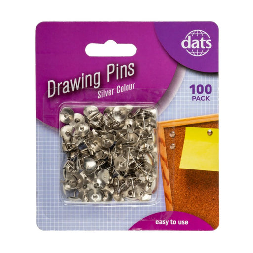 Pin Drawing Silver 100pk – classic silver drawing pins for noticeboards and corkboards