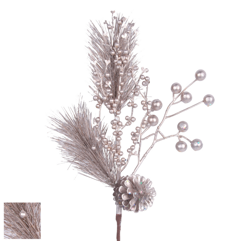 Ronis Pine Stem with White Berries Champagne 44cm