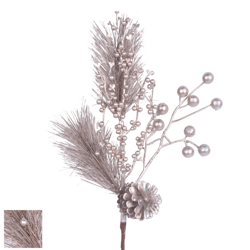 Ronis Pine Stem with White Berries Champagne 44cm