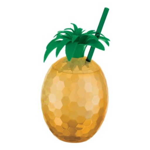 Ronis Pineapple Plastic Cup and Straw Gold 793ml