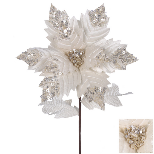 Ronis Poinsettia Ivory 33cm with Stem 45cm