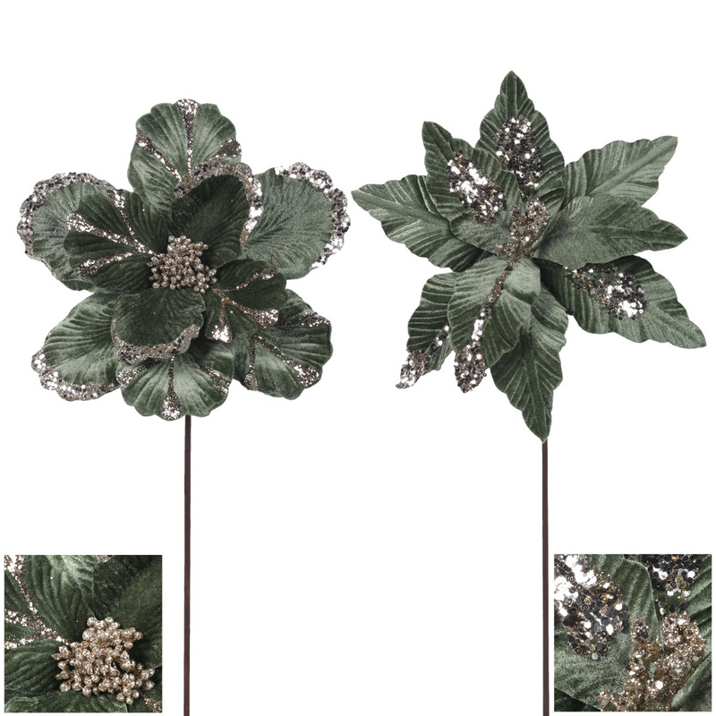 Ronis Poinsettia and Magnolia with 30cm Stem Sage Assorted