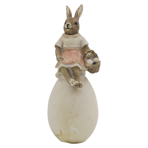 Ronis Polyresin Antique Bunny Sitting on Egg 6x6x17.5cm