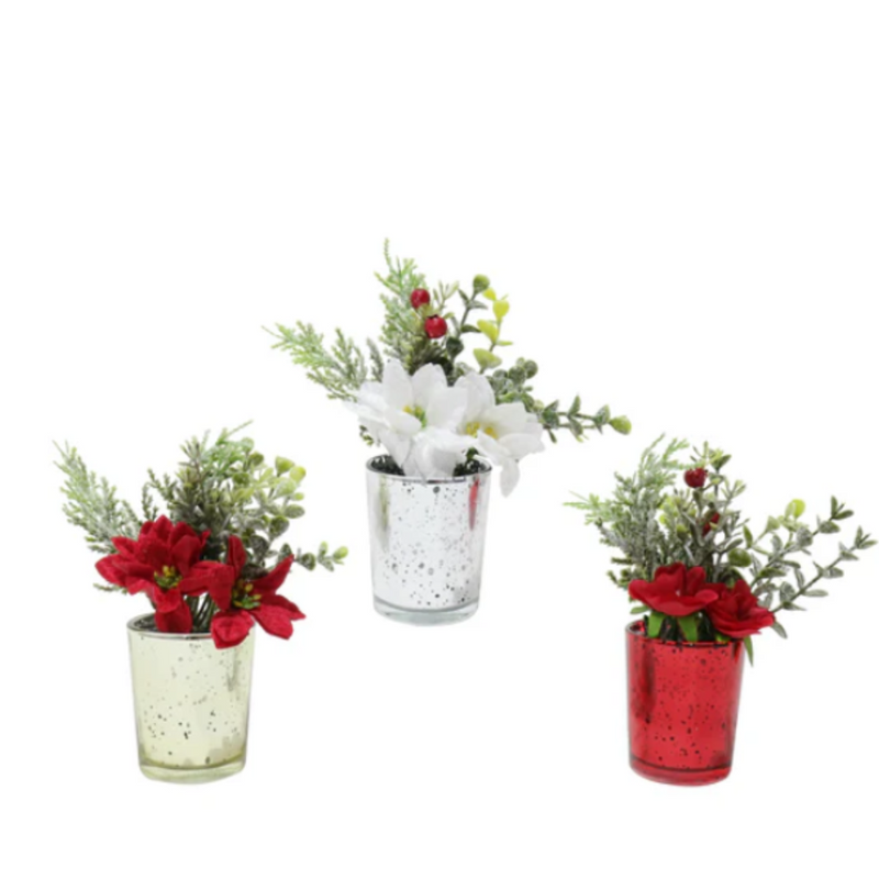 Ronis Potted Icy Foliage Flower Glass 15cm Assorted