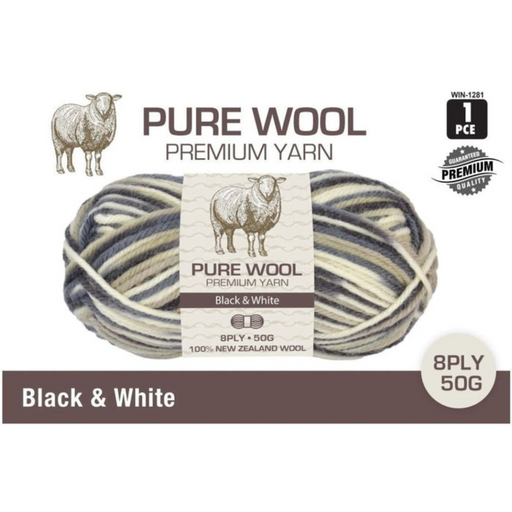 Ronis Pure Wool 3ply 50g Black and White