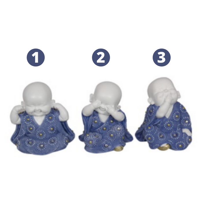 Three Wise Blue/White Monk 3 16Cm