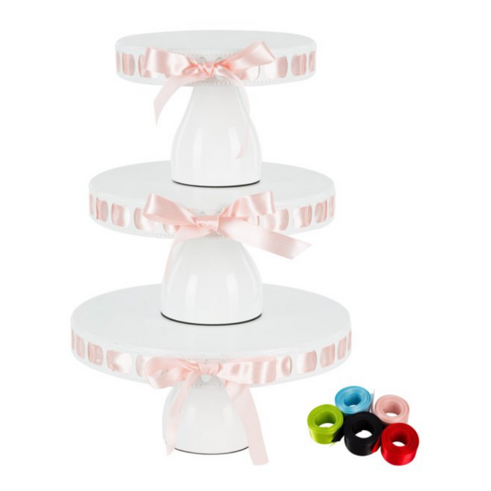 Sweets Stand™ 3-Piece Modern Ribbon Cake Stand Set White Frame