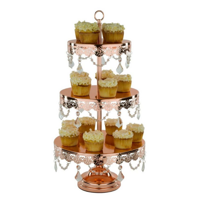 Sweets Stand™ 3-Tier Crystal-Draped Cupcake Stand Rose Gold Plated