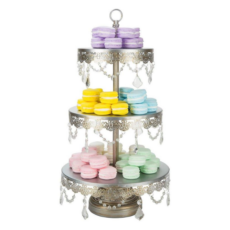 3-Tier Crystal-Draped Cupcake Stand Silver
