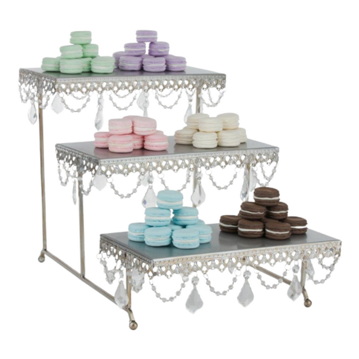 Sweets Stand™ 3-Tier Serving Platter and Cupcake Stand with Crystals Silver Rectangular