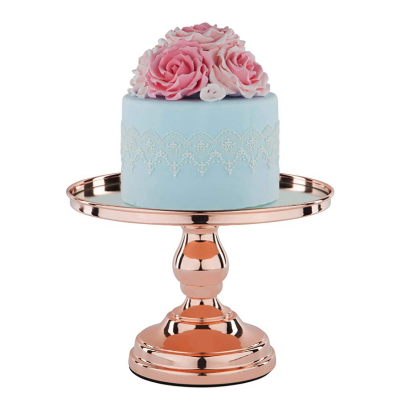 Round Mirror-Top Cake Stand Rose Gold Plated 25cm