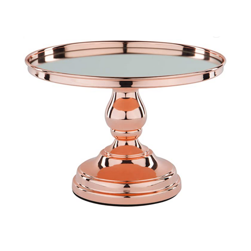 Round Mirror-Top Cake Stand Rose Gold Plated 25cm