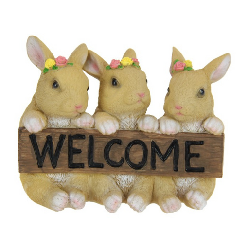 Ronis Rabbits with Flowers Welcome Sign 14cm