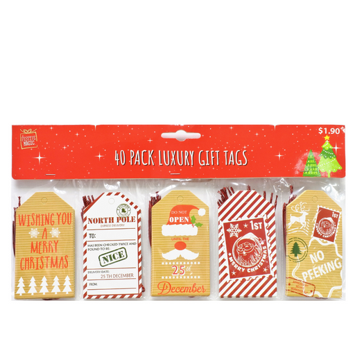 Ronis Retro Gift Tags with Twine 40pc 5 Asstd