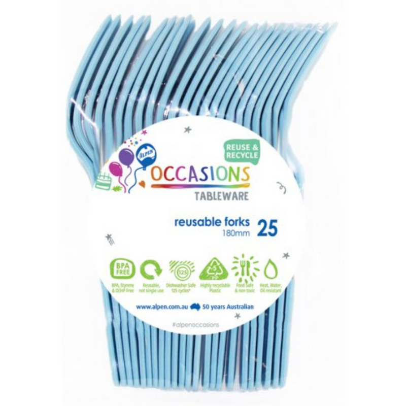 Ronis Reusable Forks Light Blue 18cm 25pk