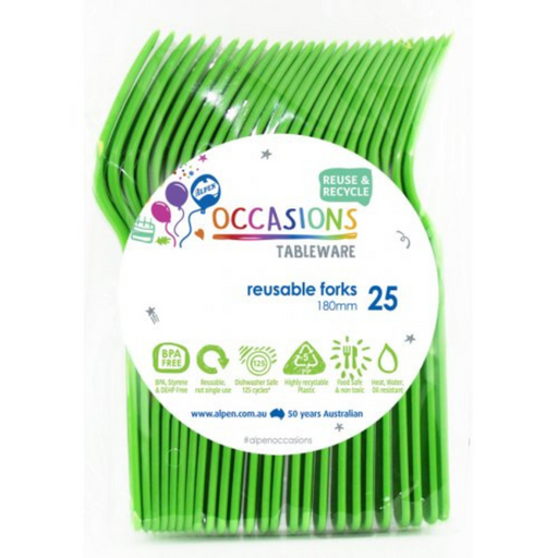 Reusable forks lime green 18cm 20 pack reusable plastic cutlery for parties, picnics, BBQs and catering