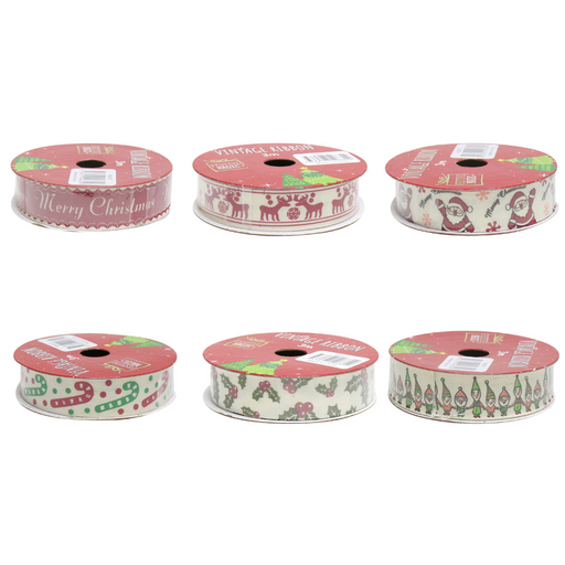 Ronis Ribbon White Red Green Designs 3m 6 Asstd