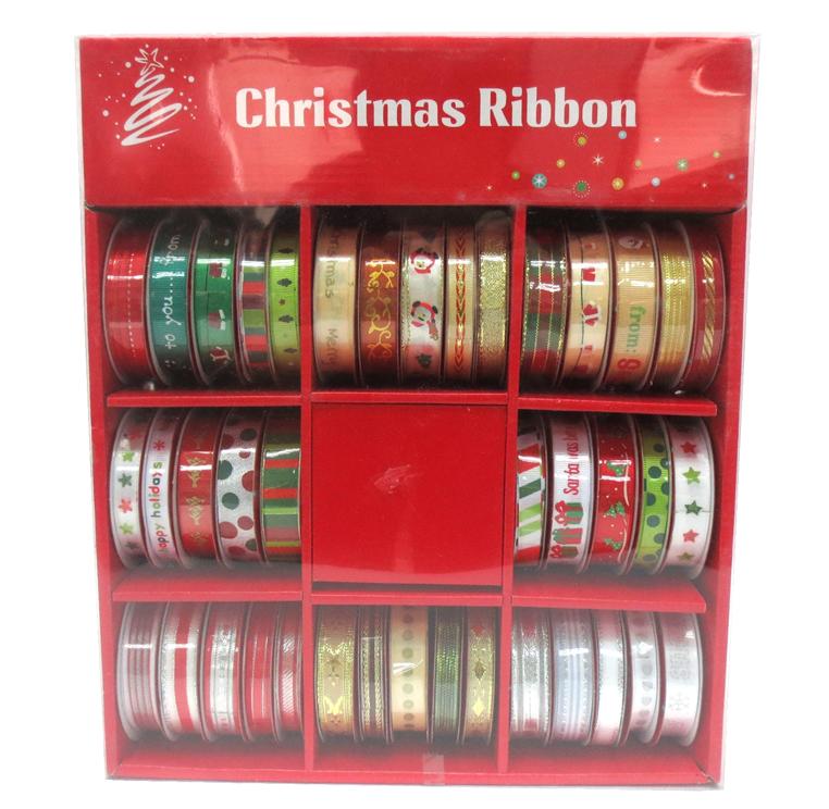 Assorted festive ribbon 2.7m for Christmas gift wrapping, bows, wreaths, garlands and seasonal decorations