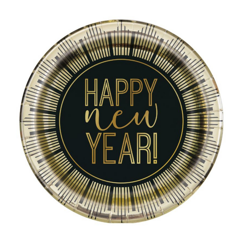 Ronis Roaring New Year Foil Stamped Paper Plates 18cm 8pk