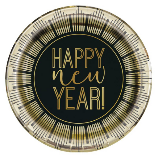 Ronis Roaring New Year Foil Stamped Paper Plates 23cm 8pk