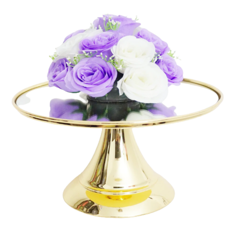 Ronis Round Modern Mirror Cake Stand Gold Plated 35cm