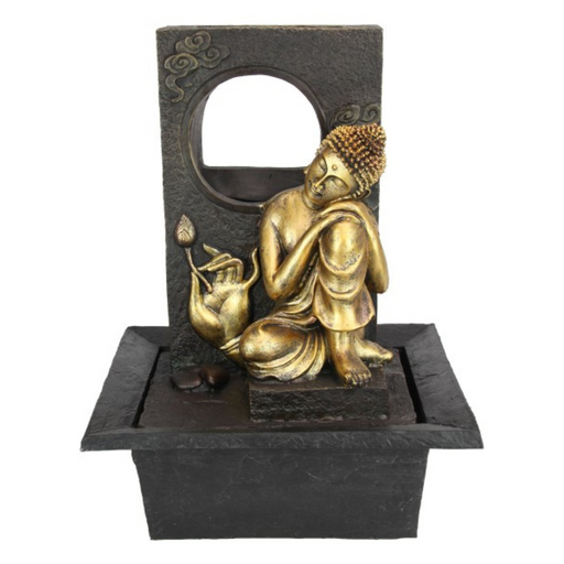 Ronis Rulai Buddha Sitting on Waterfall Fountain with Light 40cm Gold
