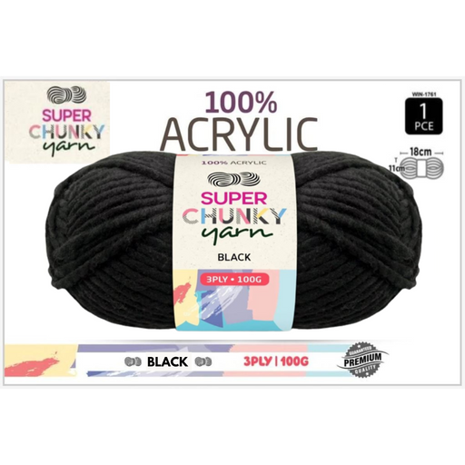 Ronis SChunky Knit Yarn Black 3 Ply 100g
