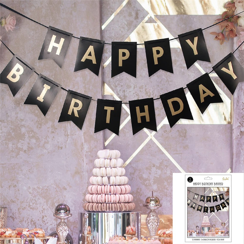 Foil Birthday Bunting Black & Gold