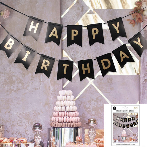 Foil Birthday Bunting Black & Gold